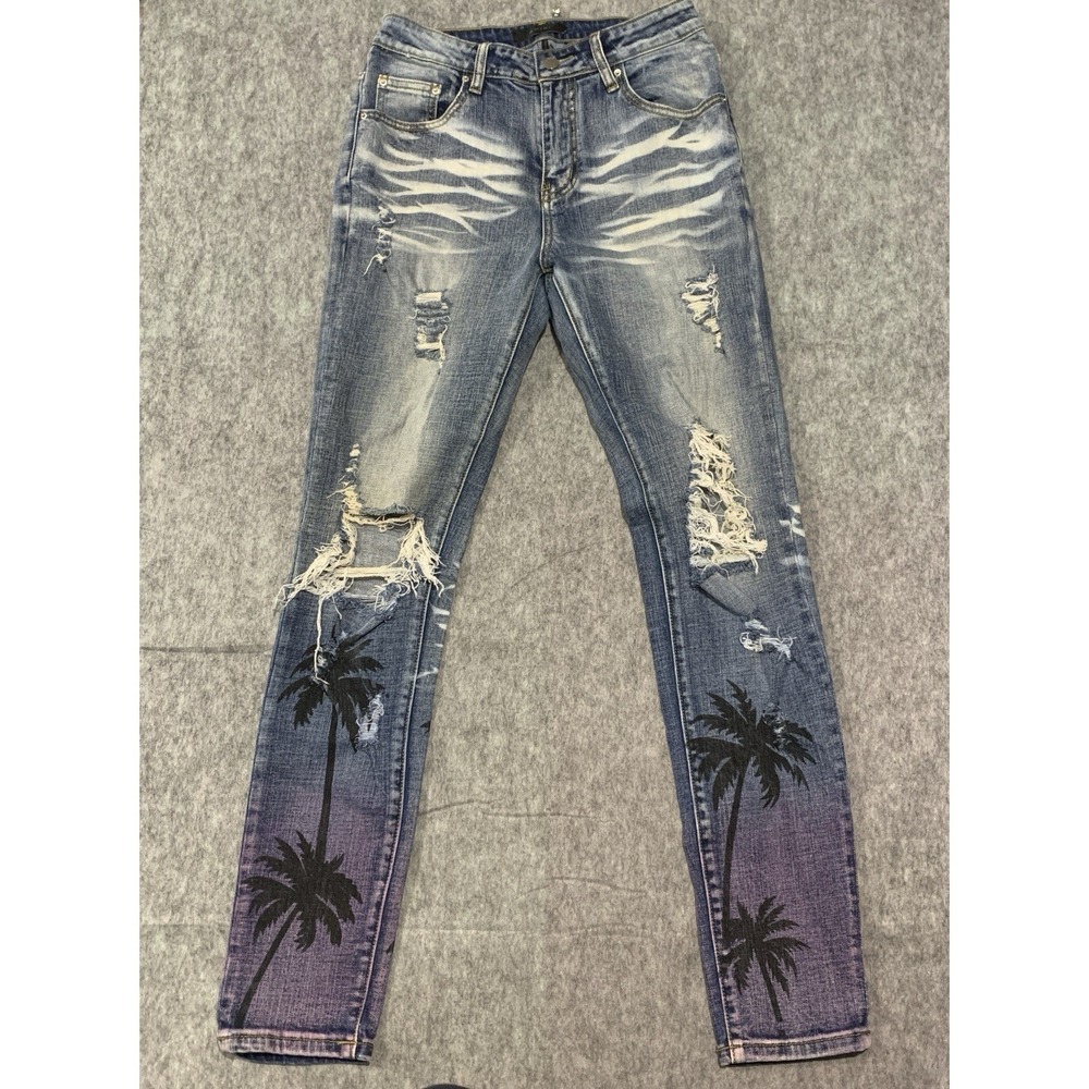 Amiri Indigo Night Palm Thrasher Jeans Men's- Size ACTUAL 28x31